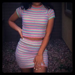 Fashion Nova furry striped crop top and skirt set